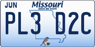 MO license plate PL3D2C
