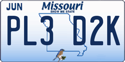 MO license plate PL3D2K