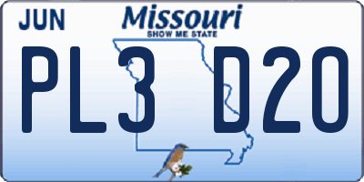MO license plate PL3D2O