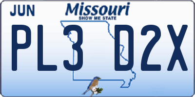 MO license plate PL3D2X