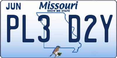MO license plate PL3D2Y