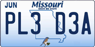 MO license plate PL3D3A