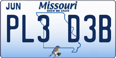 MO license plate PL3D3B