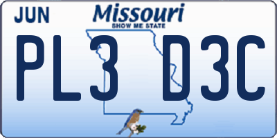 MO license plate PL3D3C