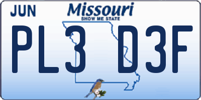 MO license plate PL3D3F