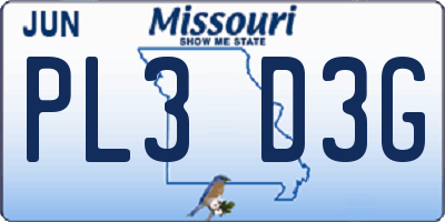 MO license plate PL3D3G