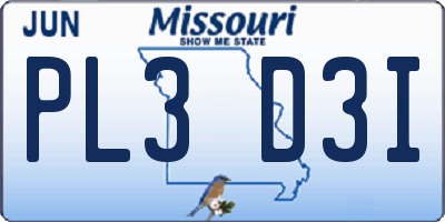 MO license plate PL3D3I