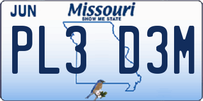 MO license plate PL3D3M