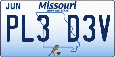 MO license plate PL3D3V