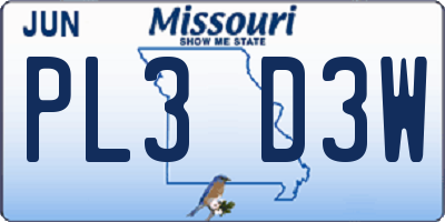 MO license plate PL3D3W