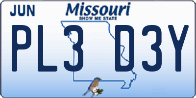 MO license plate PL3D3Y