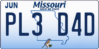 MO license plate PL3D4D