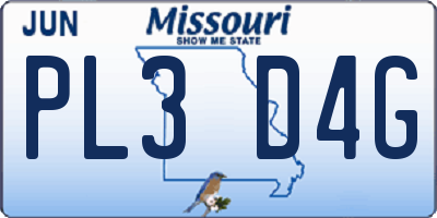 MO license plate PL3D4G