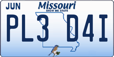 MO license plate PL3D4I
