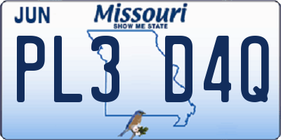 MO license plate PL3D4Q