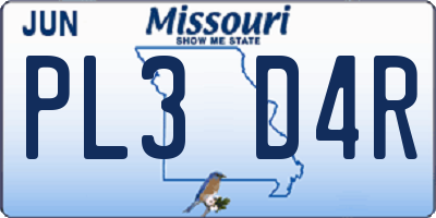MO license plate PL3D4R