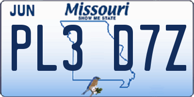 MO license plate PL3D7Z