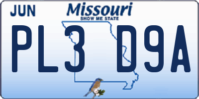 MO license plate PL3D9A
