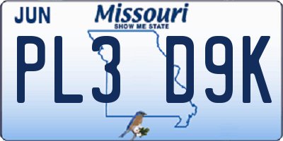 MO license plate PL3D9K