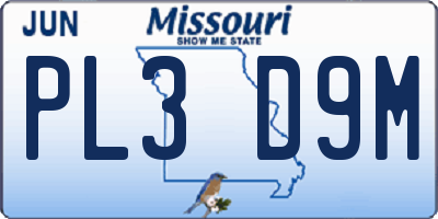 MO license plate PL3D9M