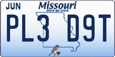 MO license plate PL3D9T