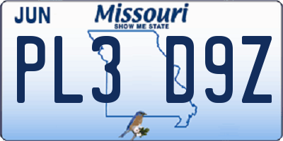 MO license plate PL3D9Z