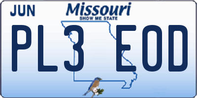 MO license plate PL3E0D