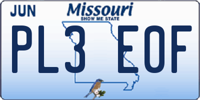 MO license plate PL3E0F