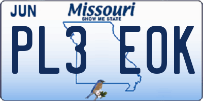 MO license plate PL3E0K