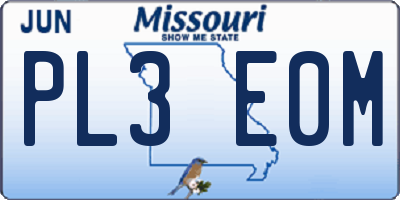 MO license plate PL3E0M