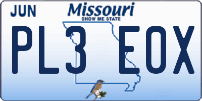 MO license plate PL3E0X