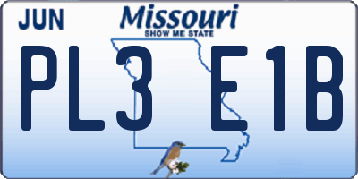 MO license plate PL3E1B