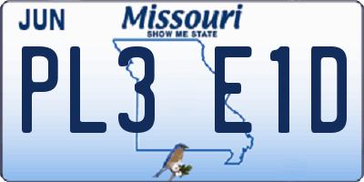 MO license plate PL3E1D