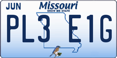 MO license plate PL3E1G
