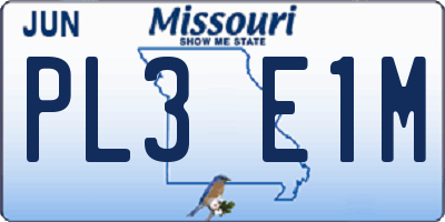 MO license plate PL3E1M