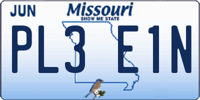 MO license plate PL3E1N