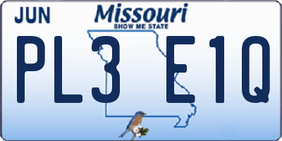 MO license plate PL3E1Q