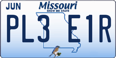 MO license plate PL3E1R