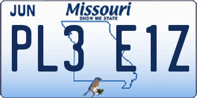 MO license plate PL3E1Z