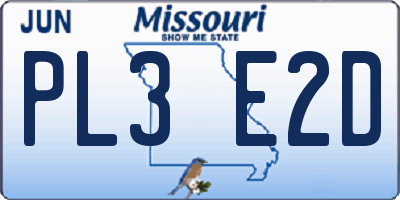 MO license plate PL3E2D