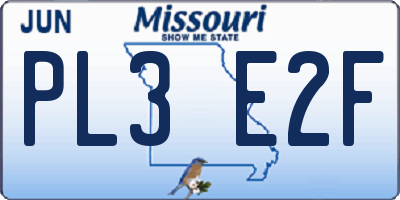 MO license plate PL3E2F