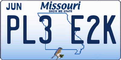 MO license plate PL3E2K