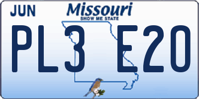 MO license plate PL3E2O