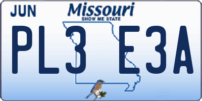 MO license plate PL3E3A