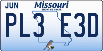 MO license plate PL3E3D