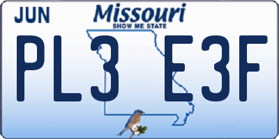 MO license plate PL3E3F