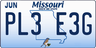 MO license plate PL3E3G