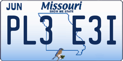MO license plate PL3E3I