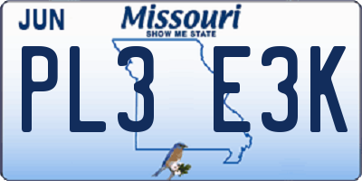 MO license plate PL3E3K