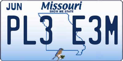 MO license plate PL3E3M